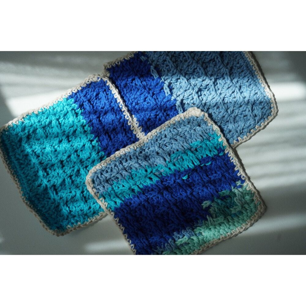🌊 Coastal Blues Handmade Crochet Dishcloth Set 🌊
